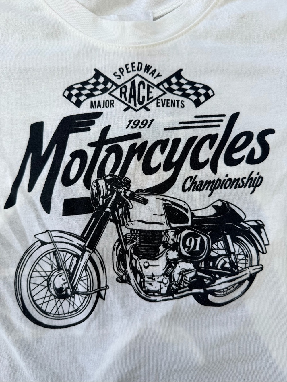 NWT Motorcycles Championship Graphic Crop Tee - White